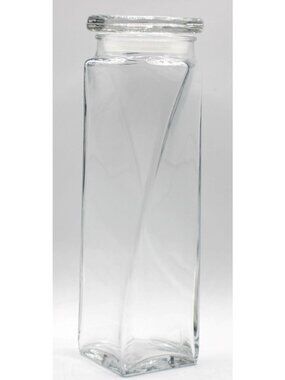 Art Deco Square Glass Jar Twist Design Airtight Silicon Seal Lid 10" MCM Vtg